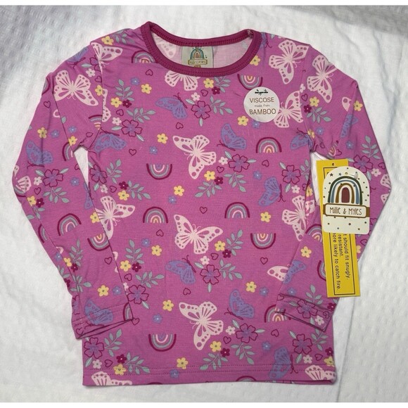 Millie & Myles Long Sleeve Bamboo Butterfly Pink Pajama 2 pc set Size 5/6 NWT - Picture 3 of 6